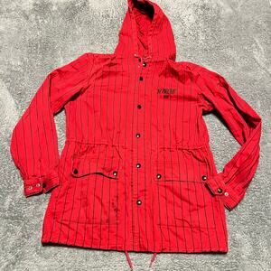 Supreme Twill Pinstripe Jacket Mens Medium Red Hooded Parka ***